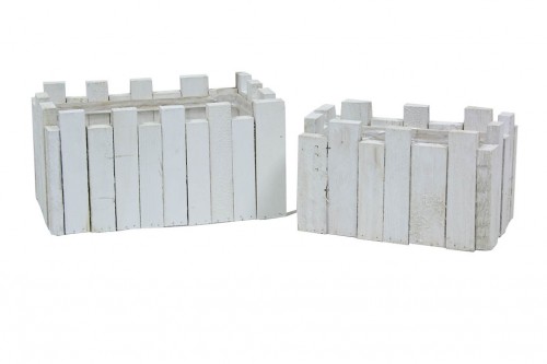 White wooden strip planter s/2