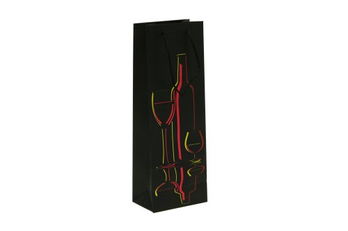 Cardboard bag bottle wine black background