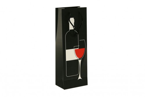 Cardboard bag bottle wine black background