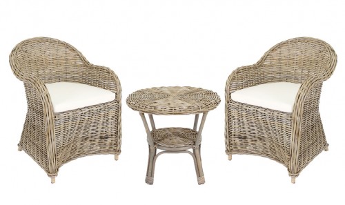 Surabaya-Set - Sessel und Tisch aus grauem Rattan