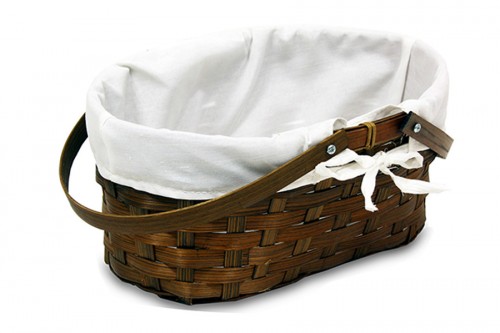 BAMBOO BASKET, FOLDING HANDLES AND PHUKET FABRIC