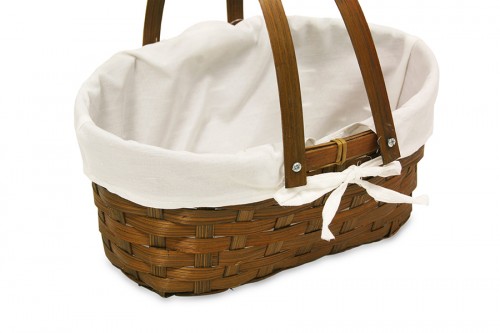 BAMBOO BASKET, FOLDING HANDLES AND PHUKET FABRIC