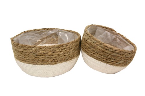 Round Water Hyacinth White Basket S/2