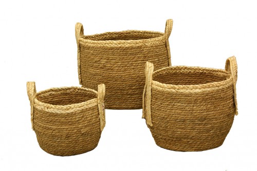 White Trim Seagrass Basket with Handles