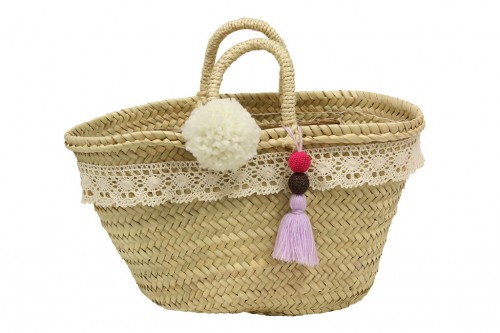 White pom pom tote bag