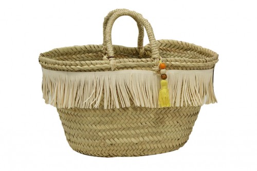 Beige fringed tote bag