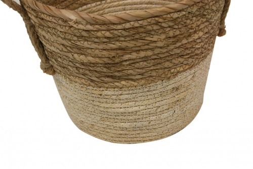 (60555bls) white basket with reed rope handles s/3