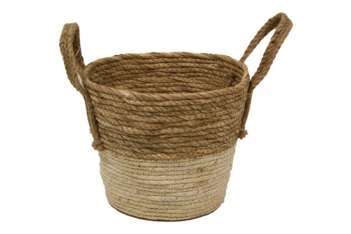 (60555bls) white basket with reed rope handles s/3