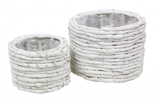 Grass planter with corn rope washed white s / 2