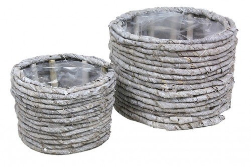 Grass planter with gray corn rope s/2