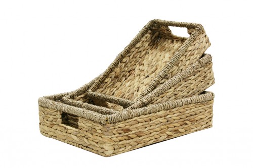 Natural hyacinth water tray s/3