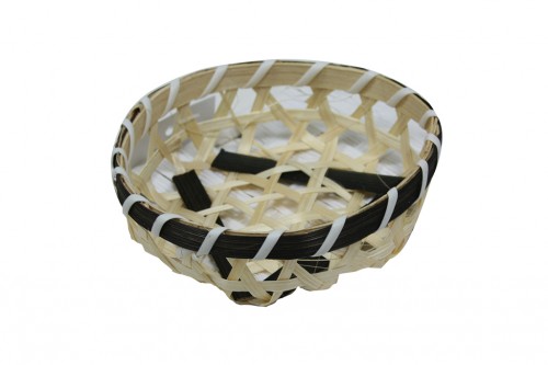 Panier rond en bambou noir et blanc