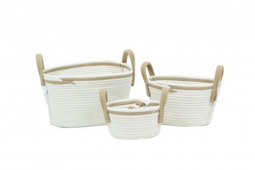 White and beige fabric baskets s/3