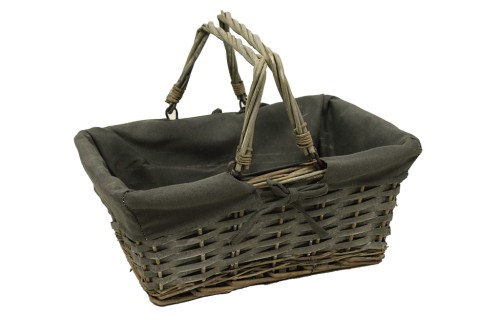 Cesta con asas abatibles y tela gris