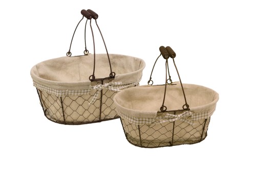 Cesta metalica ovalada con tela s/2