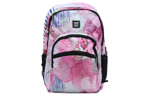 Rucksack mit rosa Blumen und Herzen