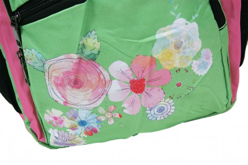 Mochila verde y rosa flores