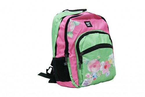 Grüner und rosa Blumenrucksack