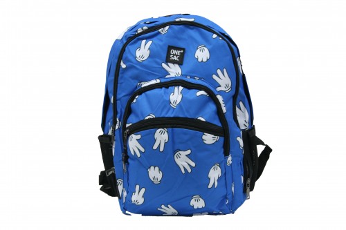 Rucksack mit blauen Handschuhen