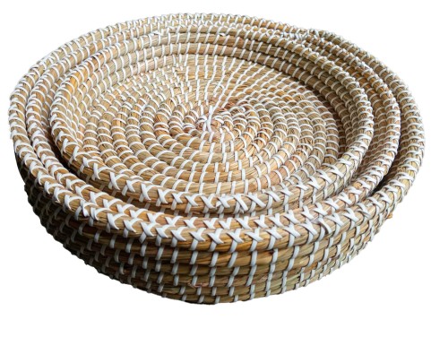Natural and red round yute tray S/3