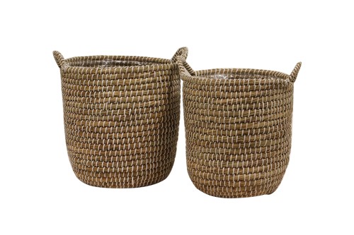 Weißer und natürlicher Jute-Übertopf, 2 Stück