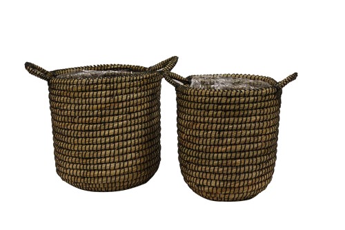 Pflanzgefäß aus schwarzem und natürlichem Jute, 2 Stück