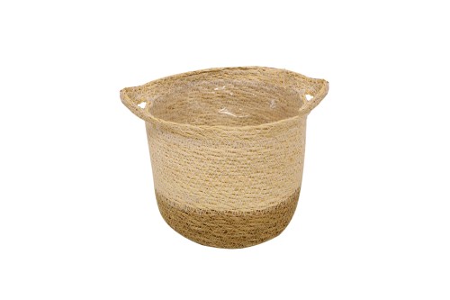 Macetero seagrass con asa blanco