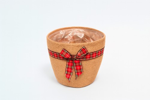 Macetero natural jute cinta roja