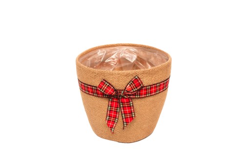 Macetero natural jute cinta roja
