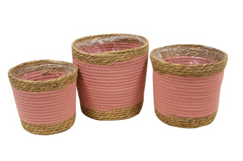 Set of 3 Seagrass pink planters, ideal for decoration