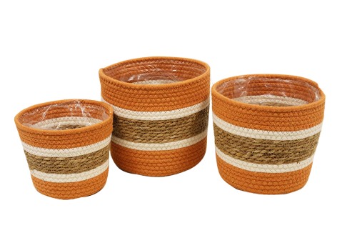 Set of 3 Seagrass planters in orange