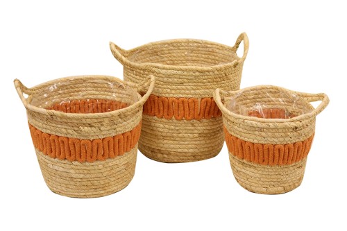 Maceteros seagrass decoracion naranja con asa s/3