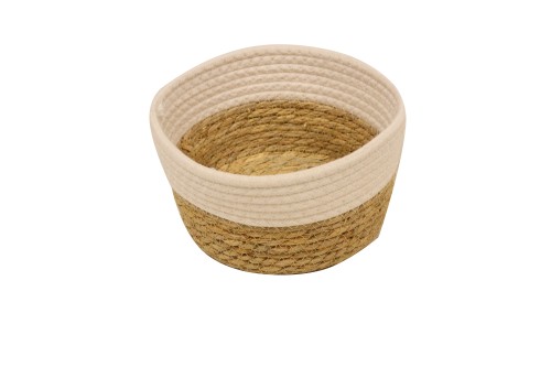 Seagrass and jute basket in natural white