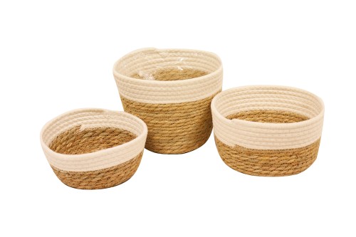 Cesto seagrass y yute natural y blanco s/3