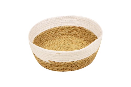 Natural seagrass and jute basket with white accents