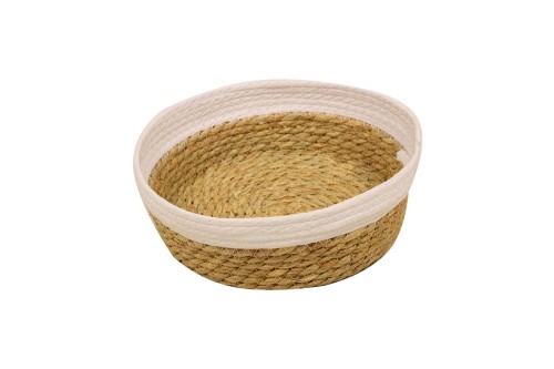 Seagrass and jute basket with white details