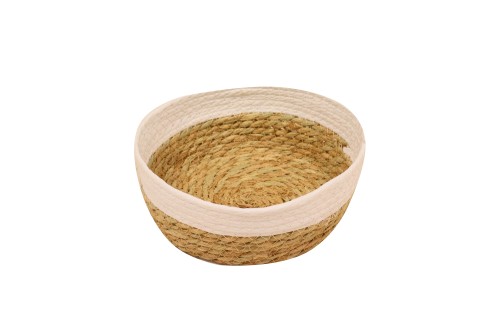Seagrass and jute basket with white details
