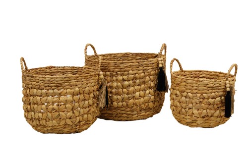 Cestos agua de jacinto con decoracion borlas s/3