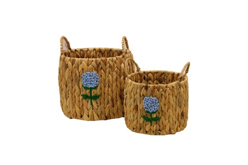 Cestos agua de jacinto con decoracion flor s/2