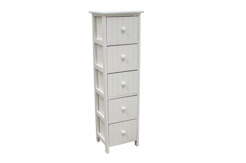 Narrow white vertical chest of drawers - 5 drawers