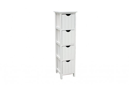 Narrow white vertical chest of drawers - 4 drawers