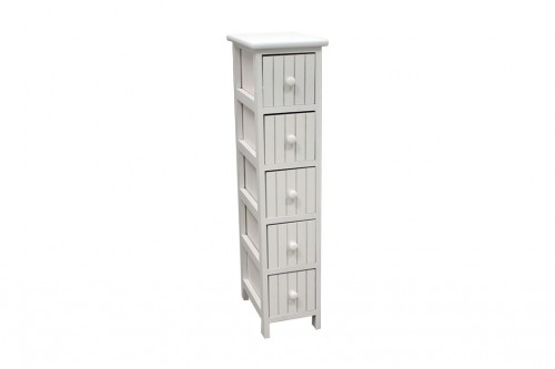 Narrow white vertical chest of drawers - 5 drawers