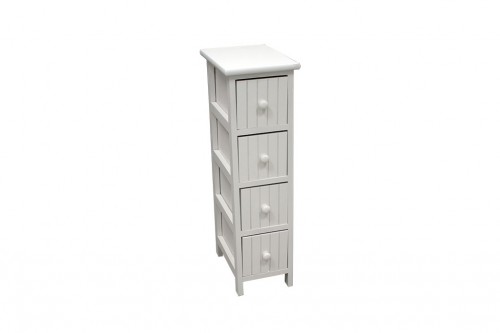 Narrow white vertical chest of drawers - 4 drawers