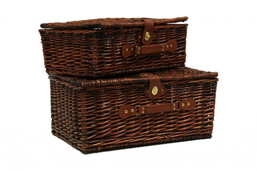 Wicker basket with lid s/2