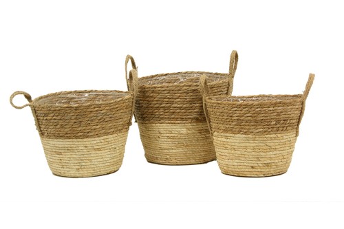 Seagrass Beige and Natural Basket S/3