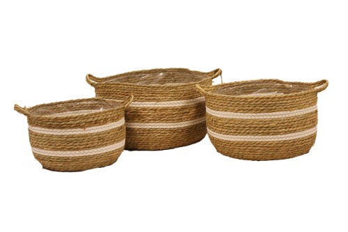 Cesto seagrass con lineas blancas s/3