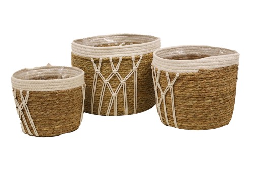 Cesto seagrass con detalles en blanco