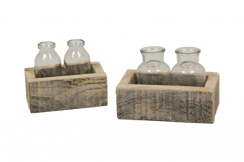 Coffrets en bois avec mini flacons s/2