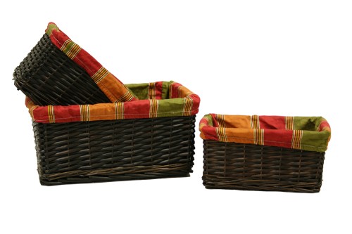 Plateaux en osier en tissu coloré s/3
