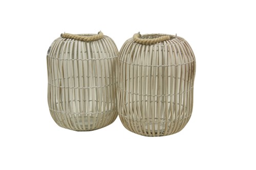 Lanterne en osier blanc s/2
